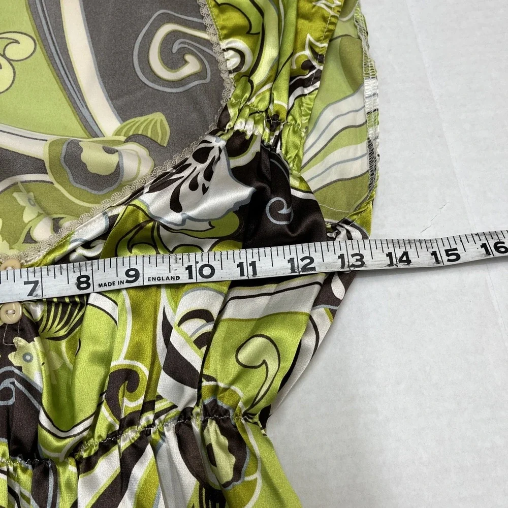 Vintage Y2K Johann Dress Green Brown Satin Babydoll Deep‎ V Size S/M Retro 70s